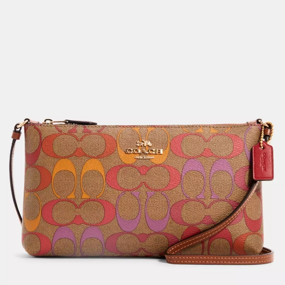 Coach Zip Top Crossbody In Rainbow Signature Canvas